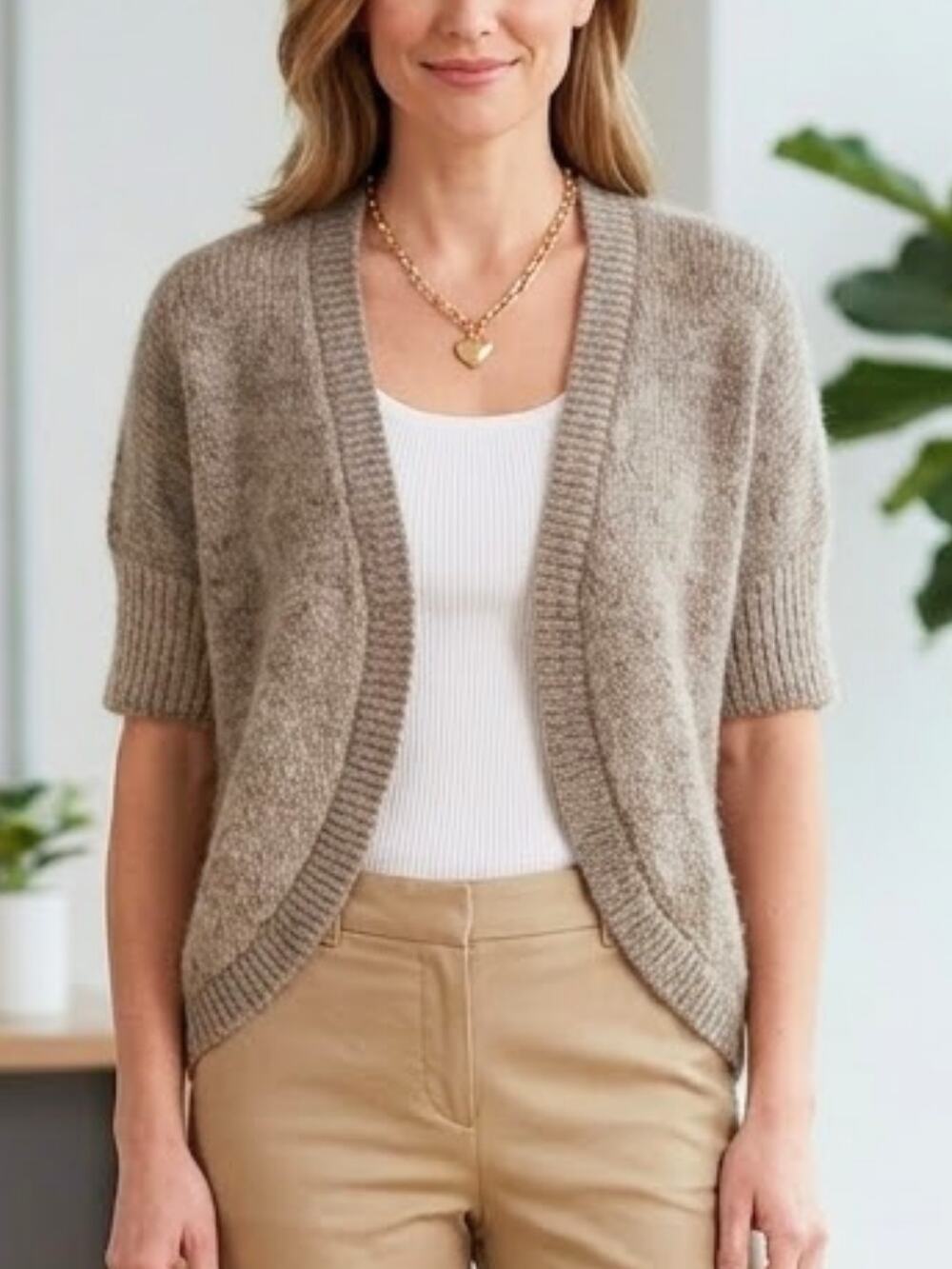 Chico’s 0 Gray Alpaca Blend Short Sleeve Cardigan – Spring Layering (Small / 4)
